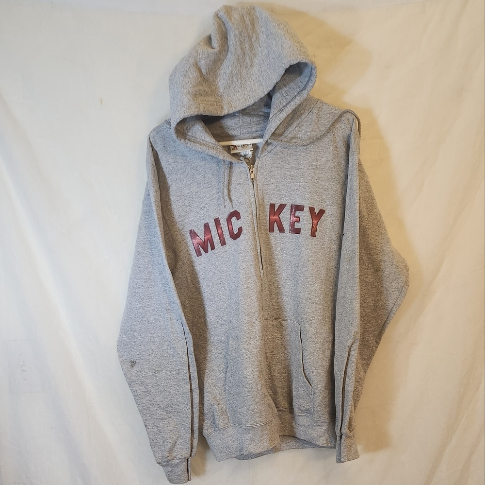 Disney Mickey Mouse Hoodie Adult Size Medium Gray Black Red Full Zip Sweatshirt